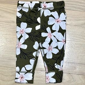 Carter’s Baby Girl Leggings Olive Green with Flowers NWOT